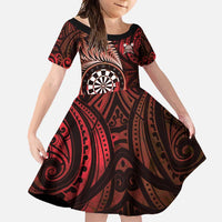 Personalised New Zealand Darts Family Matching Short Sleeve Bodycon Dress and Hawaiian Shirt Maori Koru Dartboard Red Flame LT05 Daughter's Dress Red - Polynesian Pride