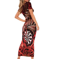 Personalised New Zealand Darts Family Matching Short Sleeve Bodycon Dress and Hawaiian Shirt Maori Koru Dartboard Red Flame LT05 - Polynesian Pride