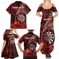 Personalised New Zealand Darts Family Matching Summer Maxi Dress and Hawaiian Shirt Maori Koru Dartboard Red Flame LT05 - Polynesian Pride