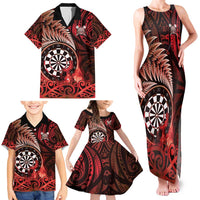 Personalised New Zealand Darts Family Matching Tank Maxi Dress and Hawaiian Shirt Maori Koru Dartboard Red Flame LT05 - Polynesian Pride