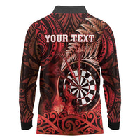 Personalised New Zealand Darts Long Sleeve Polo Shirt Maori Koru Dartboard Red Flame
