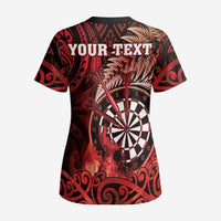 Personalised New Zealand Darts Scrub Top Maori Koru Dartboard Red Flame - Polynesian Pride