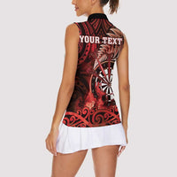 Personalised New Zealand Darts Women Sleeveless Polo Shirt Maori Koru Dartboard Red Flame