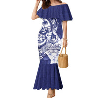 Guam Chief Quipuha Family Matching Mermaid Dress and Hawaiian Shirt Polynesian Pattern With Guasali Flowers LT05 Mom's Dress Navy - Polynesian Pride