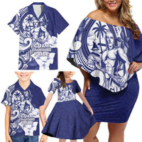 Guam Chief Quipuha Family Matching Off Shoulder Short Dress and Hawaiian Shirt Polynesian Pattern With Guasali Flowers LT05 - Polynesian Pride