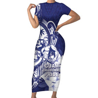 Guam Chief Quipuha Family Matching Short Sleeve Bodycon Dress and Hawaiian Shirt Polynesian Pattern With Guasali Flowers LT05 Mom's Dress Navy - Polynesian Pride
