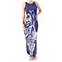 Guam Chief Quipuha Family Matching Tank Maxi Dress and Hawaiian Shirt Polynesian Pattern With Guasali Flowers LT05 Mom's Dress Navy - Polynesian Pride