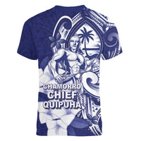 Guam Chief Quipuha Women V-Neck T-Shirt Polynesian Pattern With Guasali Flowers