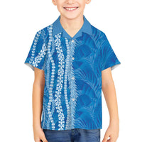Hawaii Prince Kuhio Family Matching Off Shoulder Maxi Dress and Hawaiian Shirt Blue Hawaiian Lau Maia With Leis LT05 Son's Shirt Blue - Polynesian Pride