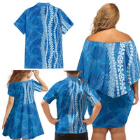 Hawaii Prince Kuhio Family Matching Off Shoulder Short Dress and Hawaiian Shirt Blue Hawaiian Lau Maia With Leis LT05 - Polynesian Pride
