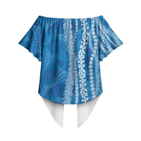 Hawaii Prince Kuhio Off Shoulder Wrap Waist Top Blue Hawaiian Lau Maia With Leis LT05 - Polynesian Pride