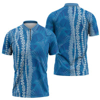 Hawaii Prince Kuhio Zipper Polo Shirt Blue Hawaiian Lau Maia With Leis