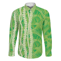Hawaii Prince Kuhio Family Matching Long Sleeve Bodycon Dress and Hawaiian Shirt Lime Green Hawaiian Lau Maia With Leis LT05 Dad's Shirt - Long Sleeve Green - Polynesian Pride