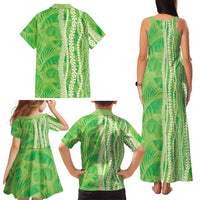 Hawaii Prince Kuhio Family Matching Tank Maxi Dress and Hawaiian Shirt Lime Green Hawaiian Lau Maia With Leis LT05 - Polynesian Pride