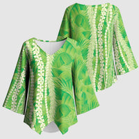 Hawaii Prince Kuhio Kimono Sleeve Blouse Lime Green Hawaiian Lau Maia With Leis