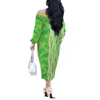 Hawaii Prince Kuhio Off The Shoulder Long Sleeve Dress Lime Green Hawaiian Lau Maia With Leis