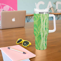 Hawaii Prince Kuhio Tumbler With Handle Lime Green Hawaiian Lau Maia With Leis