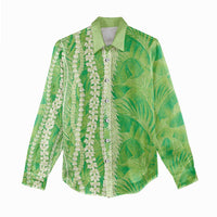 Hawaii Prince Kuhio Women Casual Shirt Lime Green Hawaiian Lau Maia With Leis