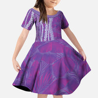 Hawaii Prince Kuhio Family Matching Long Sleeve Bodycon Dress and Hawaiian Shirt Violet Hawaiian Lau Maia With Leis LT05 Daughter's Dress Violet - Polynesian Pride