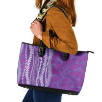 Hawaii Prince Kuhio Leather Tote Bag Violet Hawaiian Lau Maia With Leis