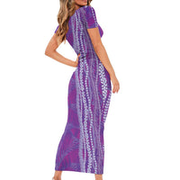 Hawaii Prince Kuhio Short Sleeve Bodycon Dress Violet Hawaiian Lau Maia With Leis