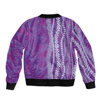 Hawaii Prince Kuhio Sleeve Zip Bomber Jacket Violet Hawaiian Lau Maia With Leis