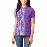 Hawaii Prince Kuhio Women Polo Shirt Violet Hawaiian Lau Maia With Leis