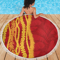Hawaii Prince Kuhio Beach Blanket Red Hawaiian Lau Maia With Leis
