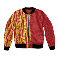 Hawaii Prince Kuhio Bomber Jacket Red Hawaiian Lau Maia With Leis