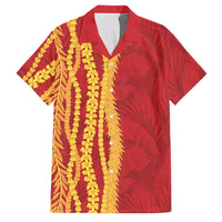 Hawaii Prince Kuhio Family Matching Long Sleeve Bodycon Dress and Hawaiian Shirt Red Hawaiian Lau Maia With Leis LT05 Dad's Shirt - Short Sleeve Red - Polynesian Pride