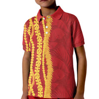 Hawaii Prince Kuhio Kid Polo Shirt Red Hawaiian Lau Maia With Leis
