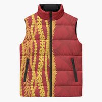 Hawaii Prince Kuhio Sleeveless Puffer Jacket Red Hawaiian Lau Maia With Leis