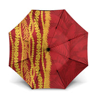 Hawaii Prince Kuhio Umbrella Red Hawaiian Lau Maia With Leis