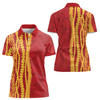 Hawaii Prince Kuhio Women Polo Shirt Red Hawaiian Lau Maia With Leis
