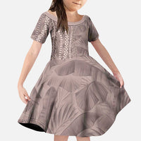 Hawaii Prince Kuhio Family Matching Off Shoulder Maxi Dress and Hawaiian Shirt Mocha Hawaiian Lau Maia With Leis LT05 Daughter's Dress Mocha - Polynesian Pride