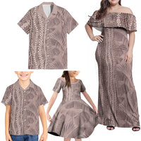 Hawaii Prince Kuhio Family Matching Off Shoulder Maxi Dress and Hawaiian Shirt Mocha Hawaiian Lau Maia With Leis LT05 - Polynesian Pride