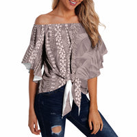 Hawaii Prince Kuhio Off Shoulder Wrap Waist Top Mocha Hawaiian Lau Maia With Leis LT05 - Polynesian Pride