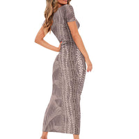Hawaii Prince Kuhio Short Sleeve Bodycon Dress Mocha Hawaiian Lau Maia With Leis