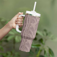 Hawaii Prince Kuhio Tumbler With Handle Mocha Hawaiian Lau Maia With Leis