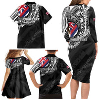 Personalised Hawaii Prince Kuhio Family Matching Long Sleeve Bodycon Dress and Hawaiian Shirt Hawaiian Maile Lei LT05 - Polynesian Pride