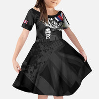 Personalised Hawaii Prince Kuhio Family Matching Off Shoulder Maxi Dress and Hawaiian Shirt Hawaiian Maile Lei LT05 Daughter's Dress Black - Polynesian Pride