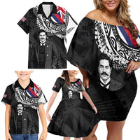 Personalised Hawaii Prince Kuhio Family Matching Off Shoulder Short Dress and Hawaiian Shirt Hawaiian Maile Lei LT05 - Polynesian Pride