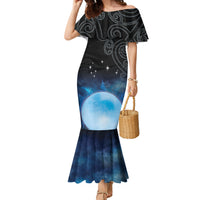 New Zealand Matariki Family Matching Mermaid Dress and Hawaiian Shirt Pleiades Star Cluster Blue Galaxy LT05 Mom's Dress Blue - Polynesian Pride