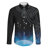 New Zealand Matariki Family Matching Short Sleeve Bodycon Dress and Hawaiian Shirt Pleiades Star Cluster Blue Galaxy LT05 Dad's Shirt - Long Sleeve Blue - Polynesian Pride