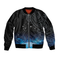 New Zealand Matariki Sleeve Zip Bomber Jacket Pleiades Star Cluster Blue Galaxy