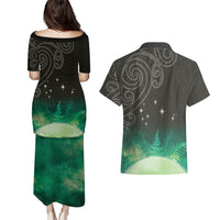 New Zealand Matariki Couples Matching Puletasi and Hawaiian Shirt Pleiades Star Cluster Green Galaxy LT05 - Polynesian Pride