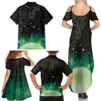 New Zealand Matariki Family Matching Summer Maxi Dress and Hawaiian Shirt Pleiades Star Cluster Green Galaxy LT05 - Polynesian Pride