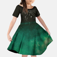 New Zealand Matariki Family Matching Tank Maxi Dress and Hawaiian Shirt Pleiades Star Cluster Green Galaxy LT05 Daughter's Dress Green - Polynesian Pride