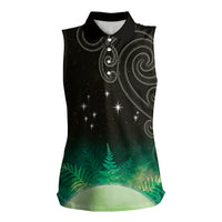 New Zealand Matariki Women Sleeveless Polo Shirt Pleiades Star Cluster Green Galaxy LT05 Female Green - Polynesian Pride