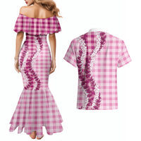 Pink Hawaii Palaka Couples Matching Mermaid Dress and Hawaiian Shirt Hawaiian Honohono Lei LT05 - Polynesian Pride